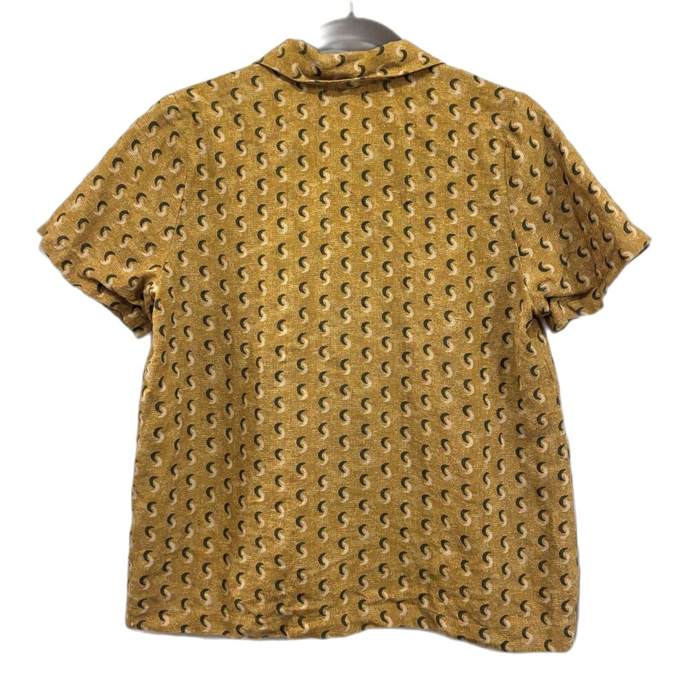 VETTA Yellow Pattern Button Up Short Sleeve Shirt Top Women's Size Small - Picture 6 of 9